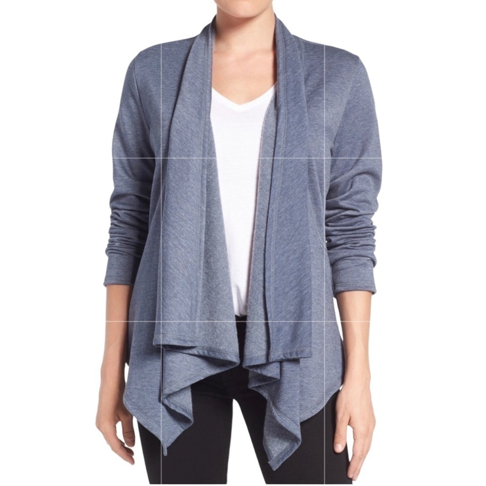 Bobeau•Drape Front Cardigan, in Heather Gray